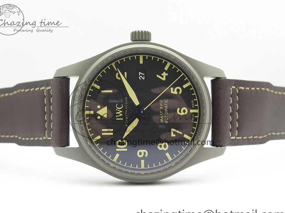 MIROTIME 0328 SmartChoice Mark XVIII IW327006 Titanium M+F 1:1 Best Edition Black Dial on Brown Leather Strap A 7145